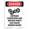 Signmission OSHA Danger Sign, Exposed Conveyors And, 5in X 3.5in Decal, 10PK, 3.5" W, 5" L, Portrait, PK10 OS-DS-D-35-V-1216-10PK